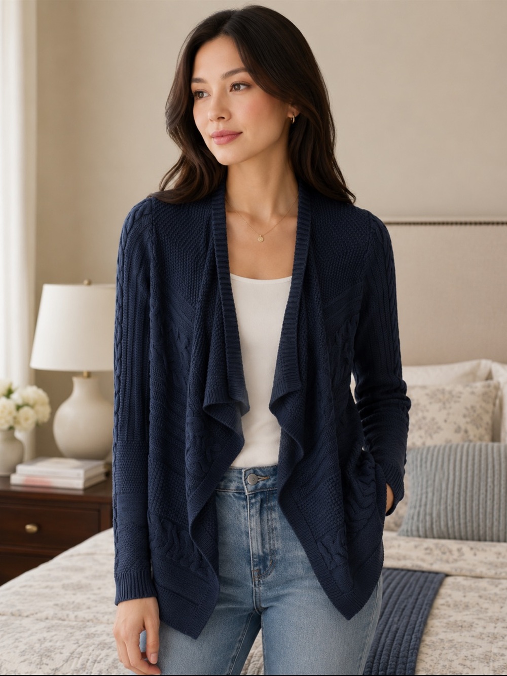 Lucky Brand Navy Knit Open Front Cardigan Size Small